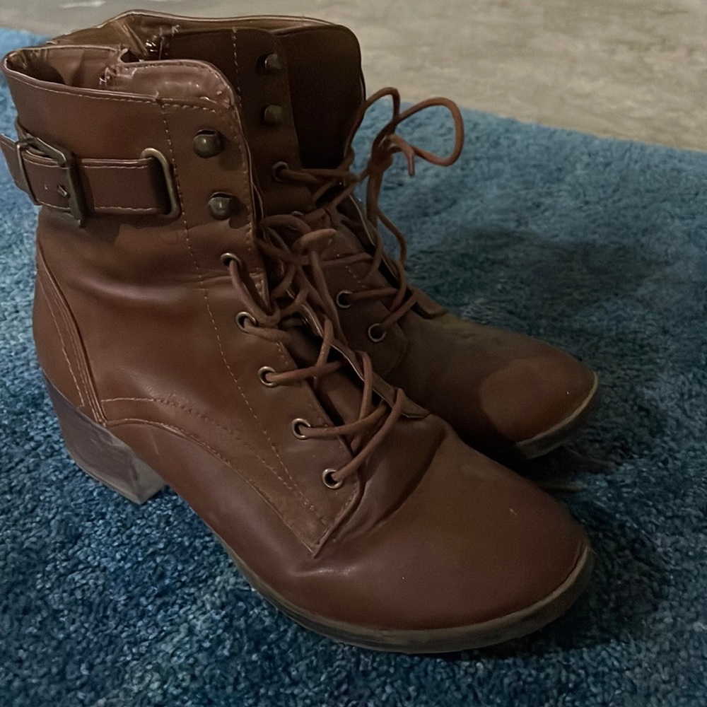 Brown lace up ankle high boots